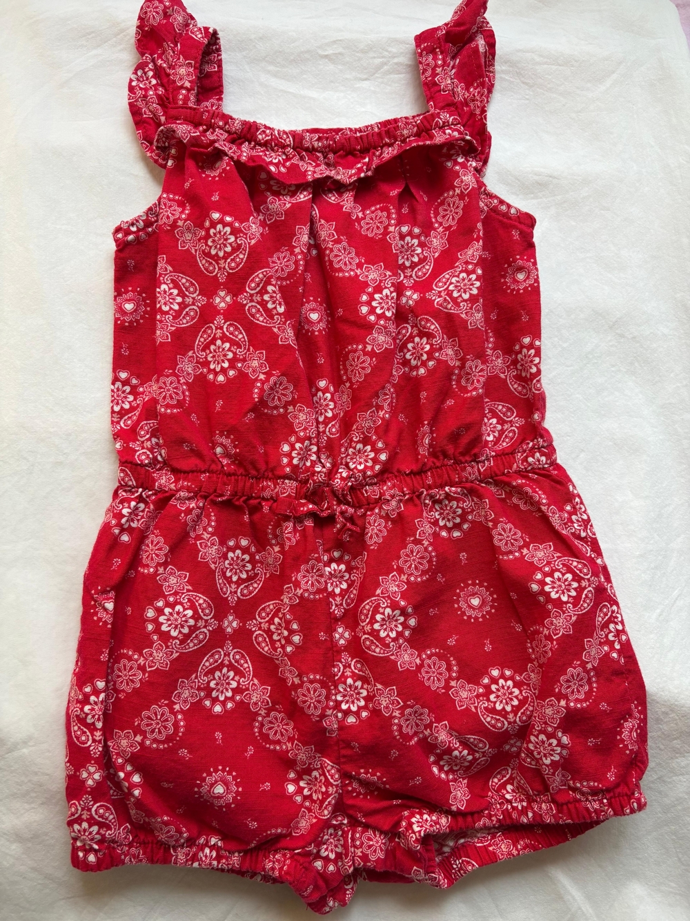 Red Floral Bandana-Print Girls Romper